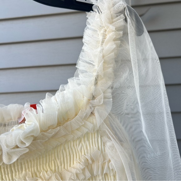 Mele E Pere Boho Ruffle Crop Top Sheer Long Sleeve Women’s Size S Cream - Picture 8 of 11